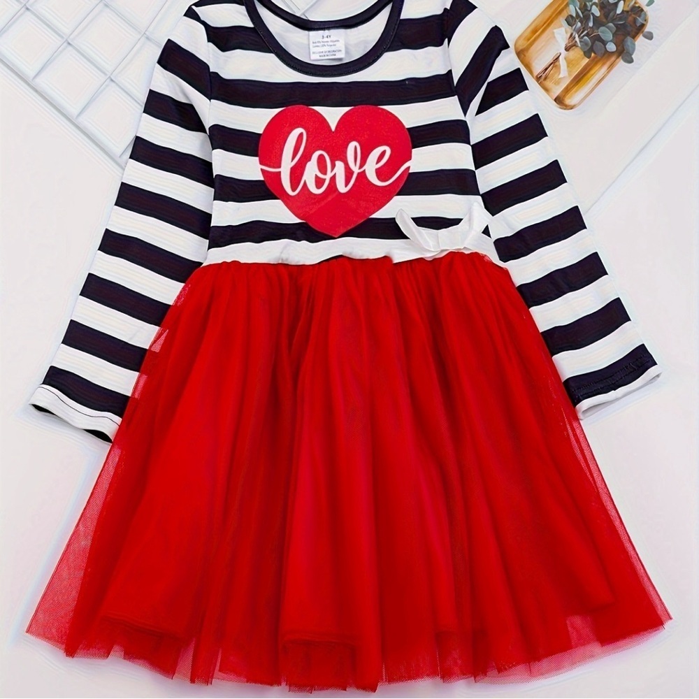 Striped Black and White Dress with Red Skirt